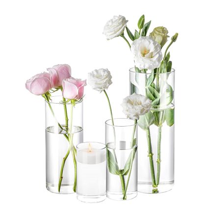 Custom Logo Glass Cylinder Vases, Borosilicate Glass,Tall Clear Flower Vase Hurricane Floating Candle Holder for Table Centerpiece Wedding Home Decor